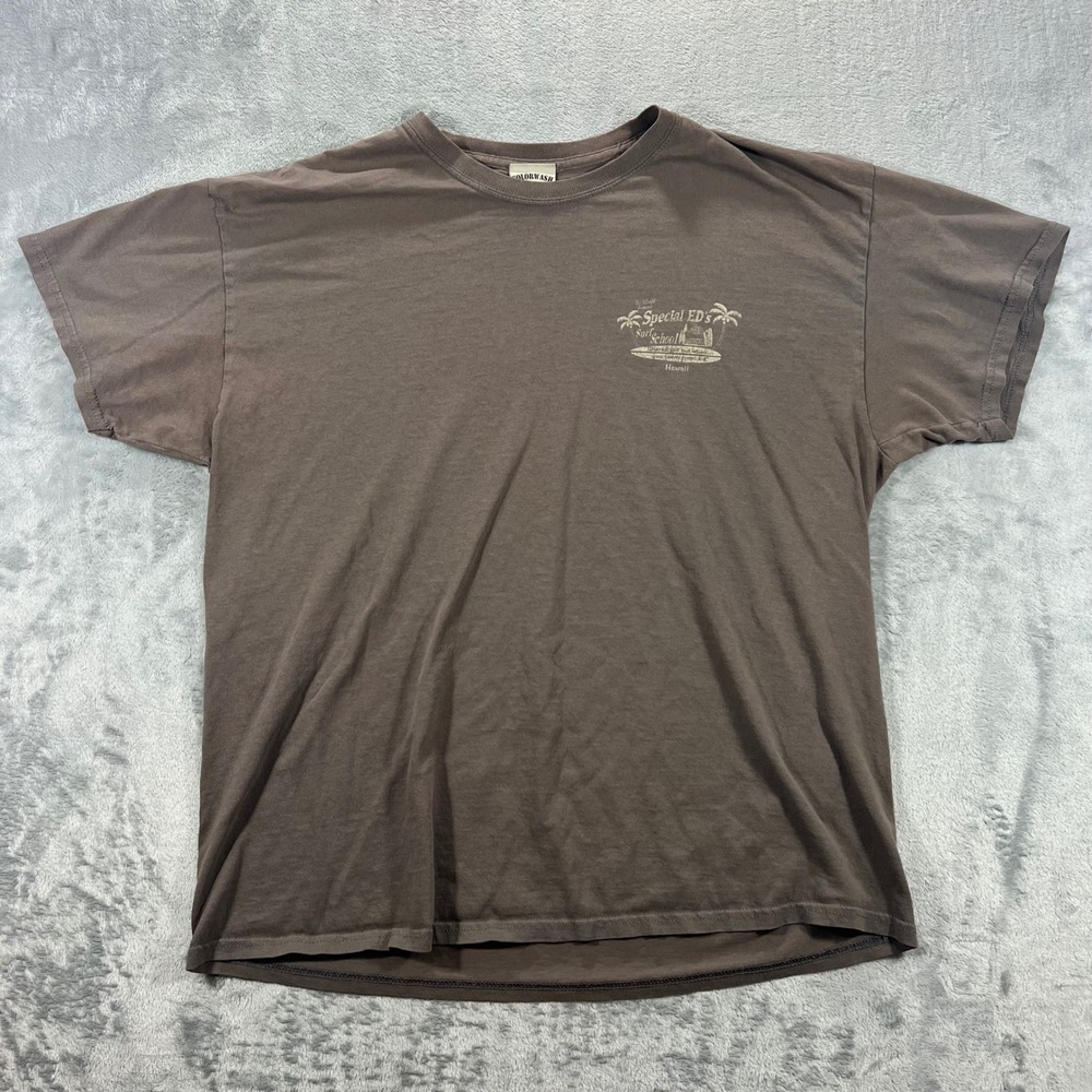 COLORWASH TEES Special Eds Surf School Hawaii Graphic T-Shirt Mens XL Brown